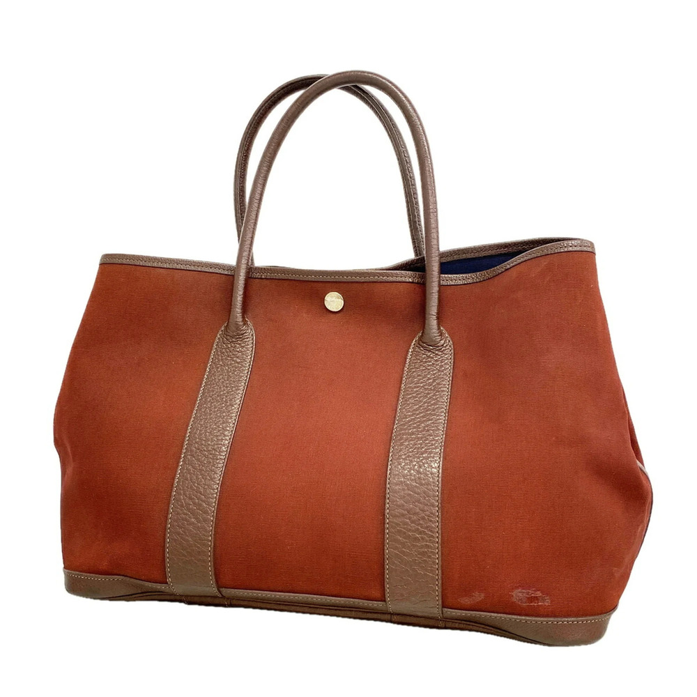 Hermes Garden PM Tote Bag, Toile Officier, Brown, □I stamp, Ladies', P3607633